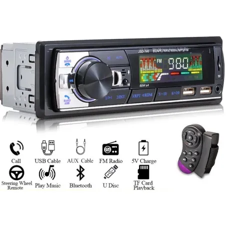 Autoradio 1DIN - Bluetooth - télécommande - USB - TF - 60Wx4 - 12V