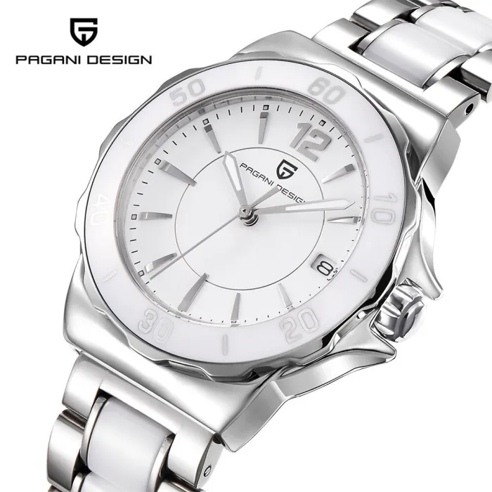 PAGANI DESIGN - luksuriøst dameur - diamanter - keramisk armbånd - vandtæt