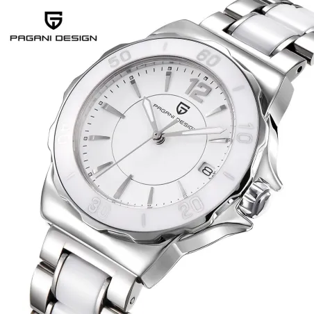 PAGANI DESIGN - luksuriøst dameur - diamanter - keramisk armbånd - vandtæt