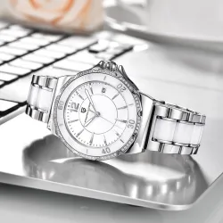 PAGANI DESIGN - luksuriøst dameur - diamanter - keramisk armbånd - vandtæt
