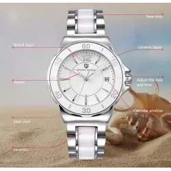 PAGANI DESIGN - luksuriøst dameur - diamanter - keramisk armbånd - vandtæt