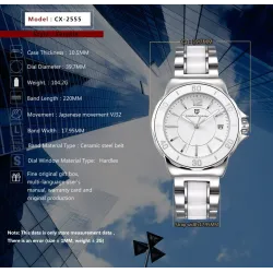 PAGANI DESIGN - luksuriøst dameur - diamanter - keramisk armbånd - vandtæt