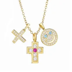 Halsband med tre hängen - smiley face - cross - star - 925 sterling silver