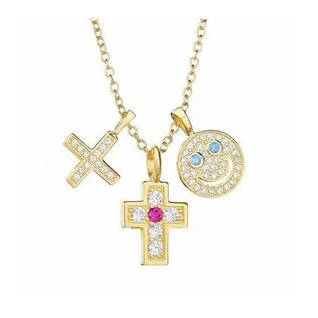 CollarCollar con tres colgantes - carita sonriente - cruz - estrella - plata de ley 925