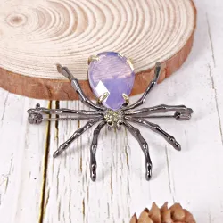 Elegant brosch - svart spindel - rosa opal