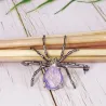Elegant brosje - svart edderkopp - rosa opal
