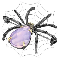 Elegant brosje - svart edderkopp - rosa opal
