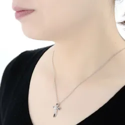Elegant necklace - blue crystal cross - 925 sterling silverNecklaces