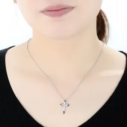 Elegant necklace - blue crystal cross - 925 sterling silverNecklaces