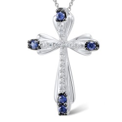 Elegant halskæde - blåt krystalkors - 925 sterling sølv