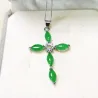 Silverhalsband - grönt jade smaragdkorshänge - 925 sterling silver