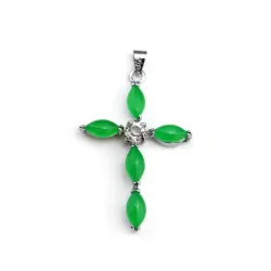 Silver necklace - green jade emerald cross pendant - 925 sterling silverNecklaces