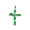 Silver necklace - green jade emerald cross pendant - 925 sterling silverNecklaces