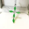 Collier en argent - pendentif croix émeraude jade vert - argent sterling 925
