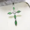 Silverhalsband - grönt jade smaragdkorshänge - 925 sterling silver
