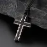 CollaresColgante de cruz de acero de Damasco - madera de ébano - collar de acero inoxidable