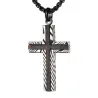 CollaresColgante de cruz de acero de Damasco - madera de ébano - collar de acero inoxidable
