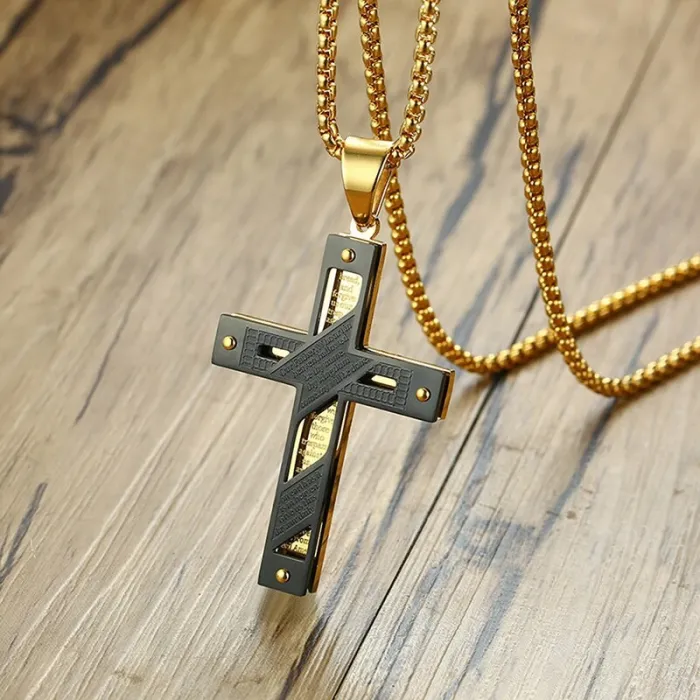 Double-layer cross pendant - stainless steel gold necklaceNecklaces