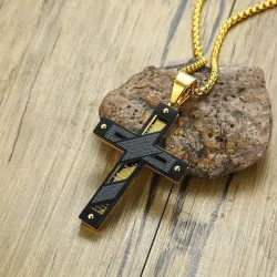 Double-layer cross pendant - stainless steel gold necklaceNecklaces