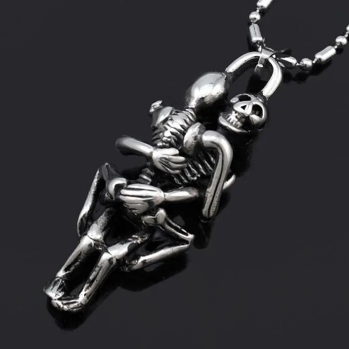 Halsband i rostfritt stål - dubbelt skeletthänge - unisex