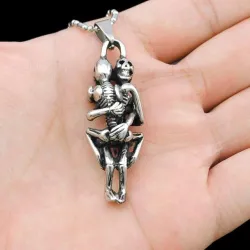 Collier en acier inoxydable - pendentif double squelette - unisexe