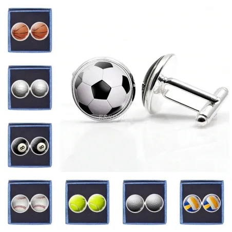 Fodbold / basketball / baseball / volleyball - runde manchetknapper i glas