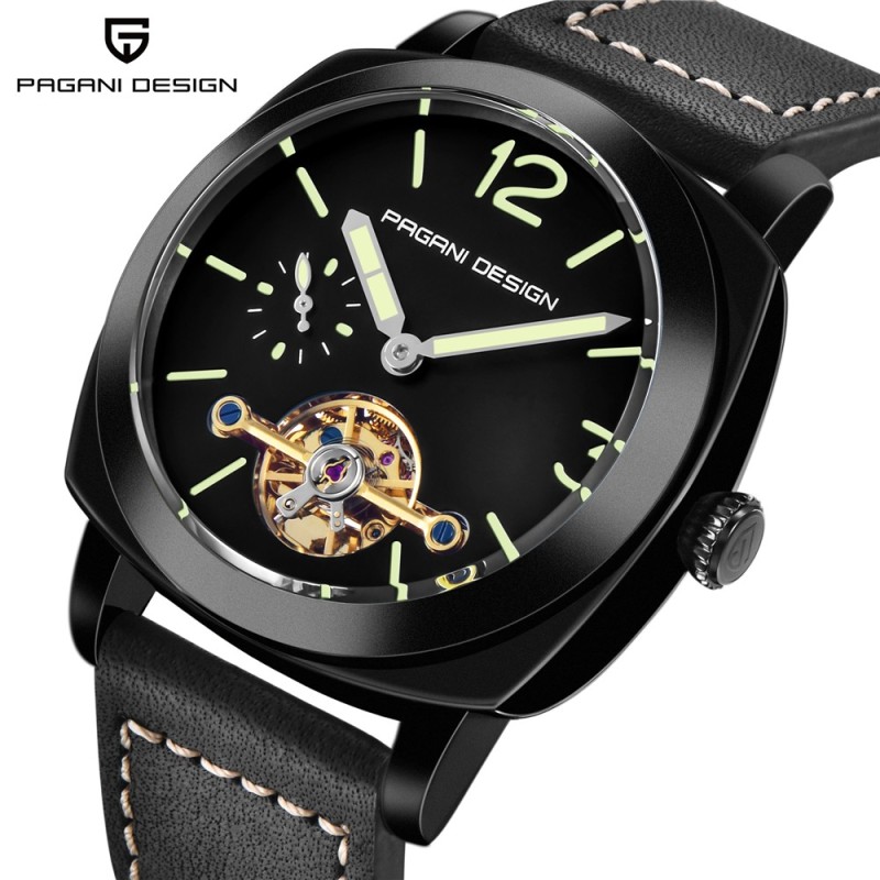 PAGANI DESIGN - relógio masculino automático / mecânico - ponteiros luminosos - pulseira de couro - impermeável