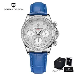 PAGANI DESIGN - relógio Quartz automático - com cristais - espelho de safira - pulseira de couro