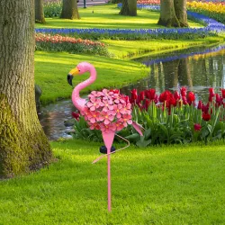 Hage solcellelys - metalllampe - vanntett - rosa flamingo