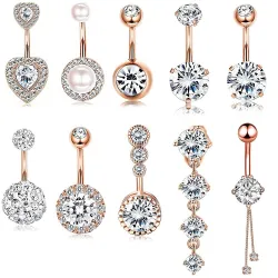 Anneau de nombril - piercing - zircon cubique rond double - acier chirurgical 316L - or