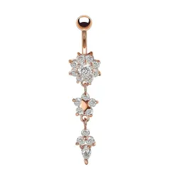 Kolczyk do pępka - piercing - podwójna okrągła cyrkonia - stal chirurgiczna 316L - złotoPiercing