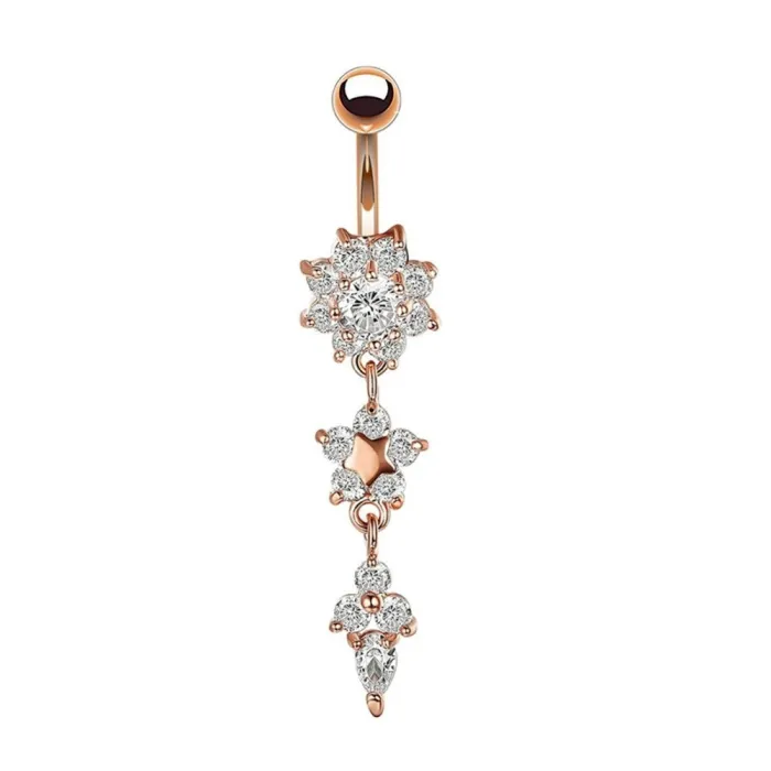 Kolczyk do pępka - piercing - podwójna okrągła cyrkonia - stal chirurgiczna 316L - złotoPiercing