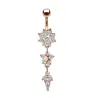 Anneau de nombril - piercing - zircon cubique rond double - acier chirurgical 316L - or