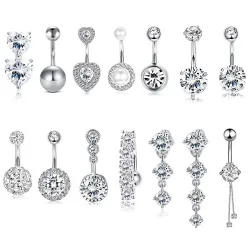 Anello ombelico - piercing - doppio zircone tondo - Acciaio chirurgico 316L - argento