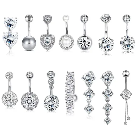 Navle - piercing - dobbelt rund cubic zirconia - 316L kirurgisk stål - sølv