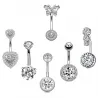 Navle ring - piercing - krystal sommerfugl / hjerte - kirurgisk stål - 6 stk.