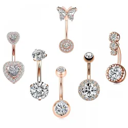 Piercing nombril - piercing - cristal papillon / coeur - acier chirurgical - 6 pièces