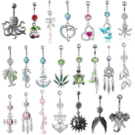 Navle - piercing - grøn krystal zirconia - kirurgisk stål