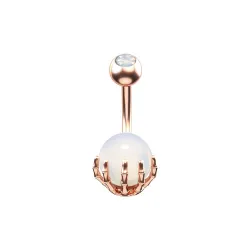 Piercing nombril - piercing - main squelette tenant boule d'opale - acier chirurgical