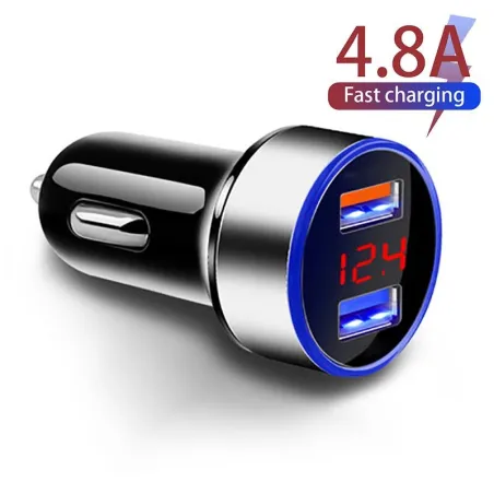 Universal billaddare - dubbel USB - snabbladdning - aluminium - 4,8A - 5V