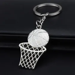 Porte-clés en métal - basket - filet - terrain de basket
