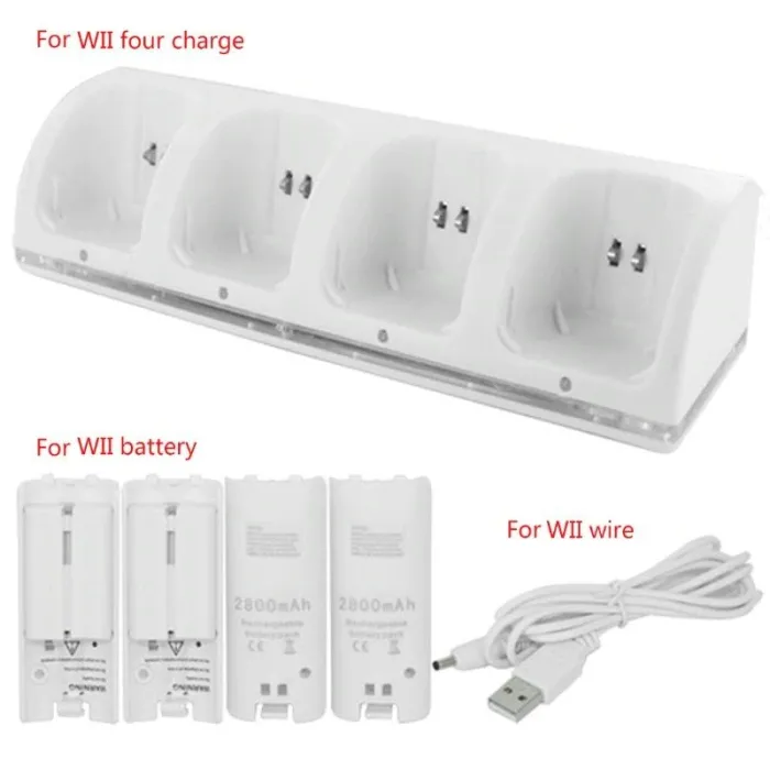 Wii controller oplader med 4 batterier 2800 mAh - dock