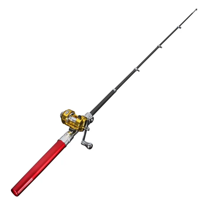 Mini vara de pesca telescópica - com carretel de pesca dourado - dobrável