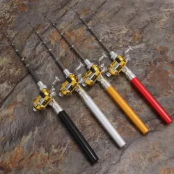 Mini canne à pêche télescopique - avec moulinet doré - pliable