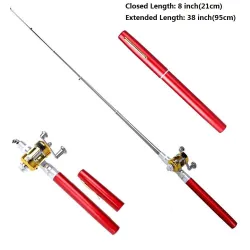 Mini vara de pesca telescópica - com carretel de pesca dourado - dobrável