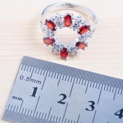 Parure esclusiva di gioielli - collana - orecchini - anello - zirconi bianchi e rossi - argento 925