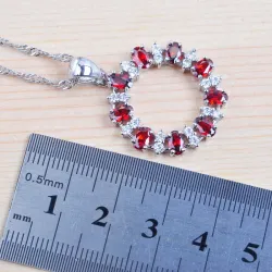 Parure esclusiva di gioielli - collana - orecchini - anello - zirconi bianchi e rossi - argento 925