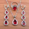 Exklusives Schmuckset - Kette - Ohrringe - Ring - roter Zirkonia - 925er Sterlingsilber