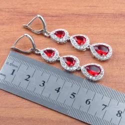 Parure esclusiva di gioielli - collana - orecchini - anello - zirconi rossi - argento sterling 925