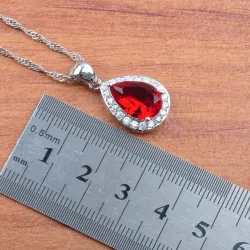 Parure esclusiva di gioielli - collana - orecchini - anello - zirconi rossi - argento sterling 925